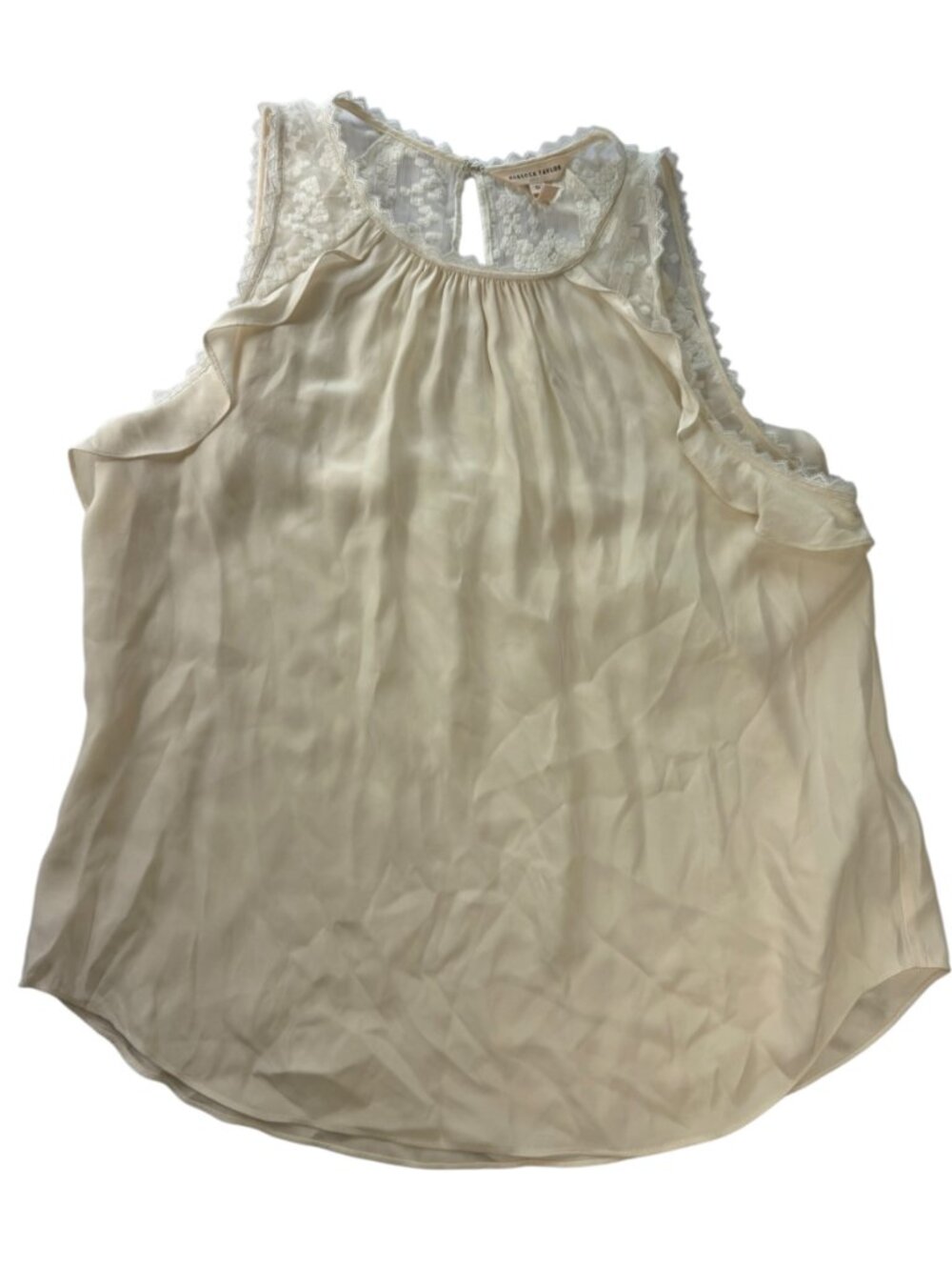 REBECCA TAYLOR Cap Sleeve Flutter Sleeve Blouse High Neck. Cream Size Women's 10